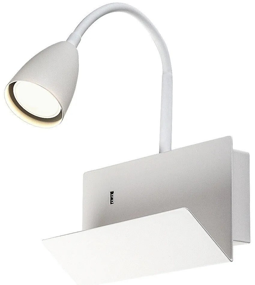 Aplica de perete cu spot directionabil si port USB Tacito alb