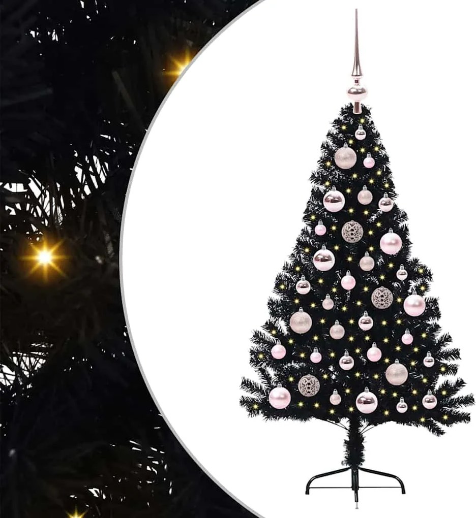 vidaXL Pom de Crăciun artificial pre-iluminat Negru 120 cm PVC
