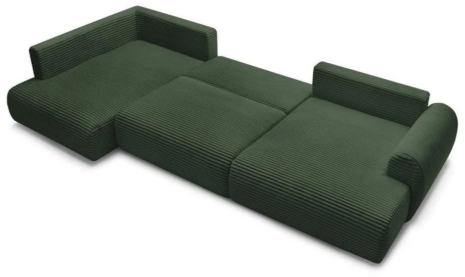 Colțar verde închis extensibil/cu spațiu de depozitare cu tapițerie din catifea reiată (cu colț pe partea stângă/în formă de "U") Lucien – Bobochic Paris