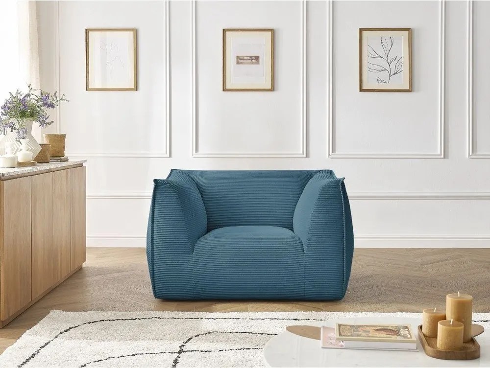 Fotoliu albastru cu tapițerie din catifea reiată Giorgia – Bobochic Paris