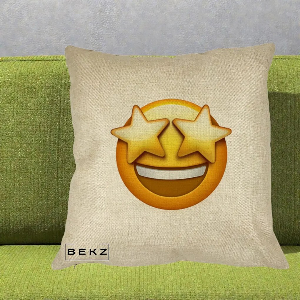Perna Decorativa Emoji Ochi Stele, 40x40 cm, Crem, Husa Detasabila, Perna Inclusa, BEKZ®