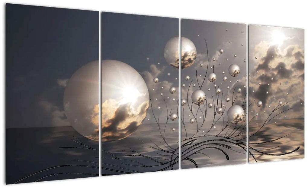 Tablou abstractă - bile gri (160x80cm)