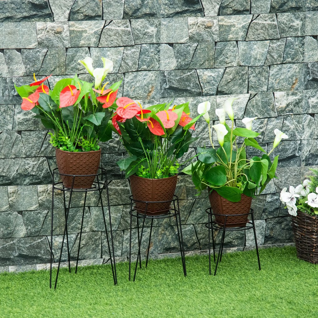 Outsunny Set 3 Suporturi pentru Plante, înălțime 23,5/30/42cm Suporturi pentru Ghivece din Metal, Suporturi pentru Plante pentru Interior și Exterior, Negru | Aosom Romania