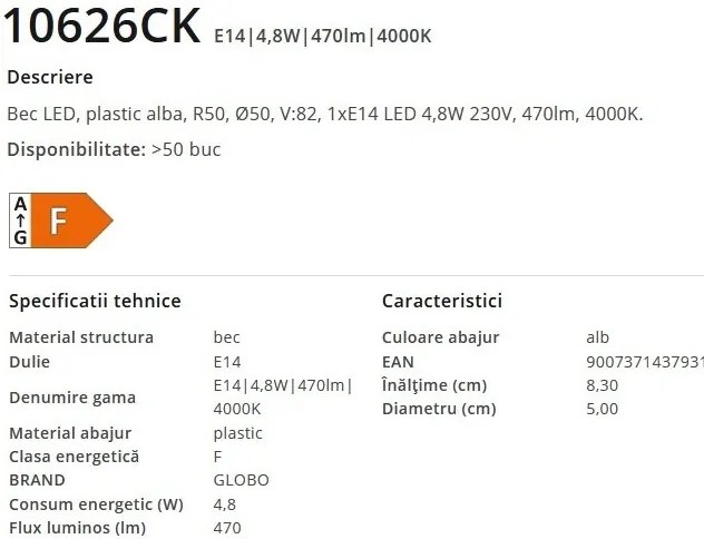 Bec E14 LED R50 4,8W 470lm 4000K