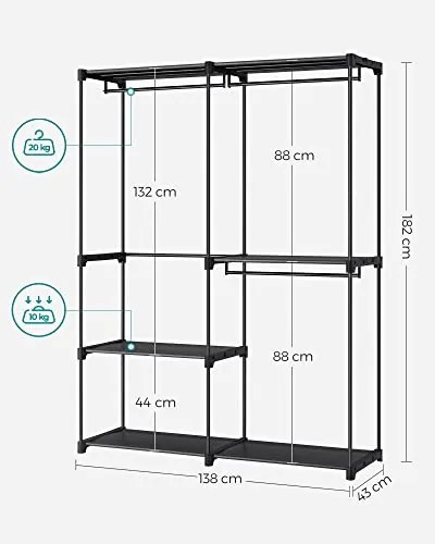 Dulap pentru haine, Songmics, Negru, 138x43x182 cm