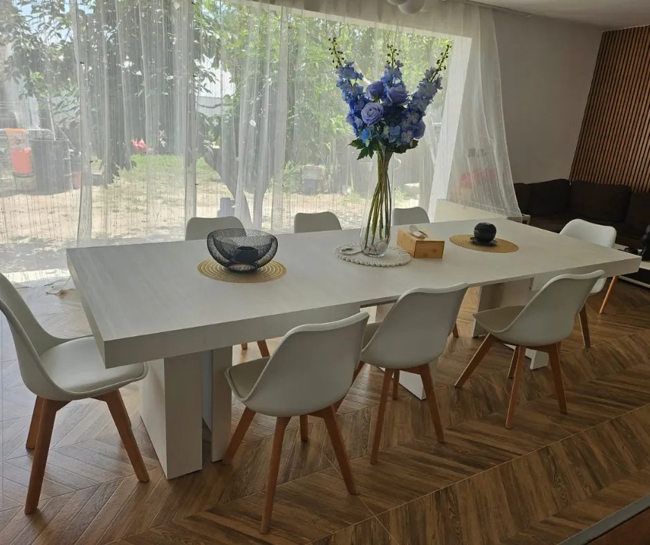 MASA EXTENSIBILA BIG FAMILY II, picior drept - STEJAR AURIU - 160 cm / 90 cm / h 77