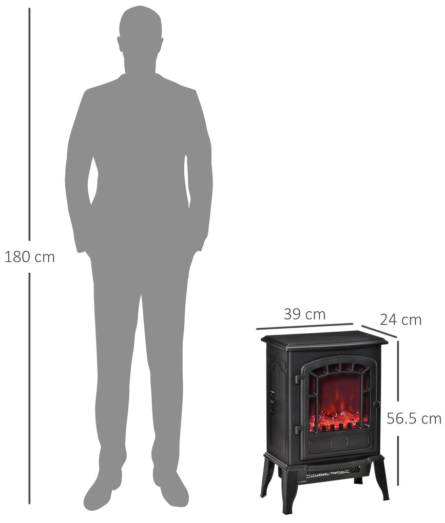 Semineu electric cu efect flacara cu temperatura reglabila, Aparat de incalzire, negru HOMCOM | Aosom Romania