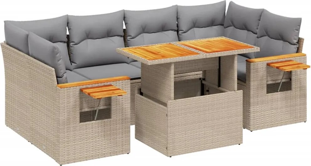 vidaXL Set canapele de grădină, 7 piese, cu perne, bej, poliratan