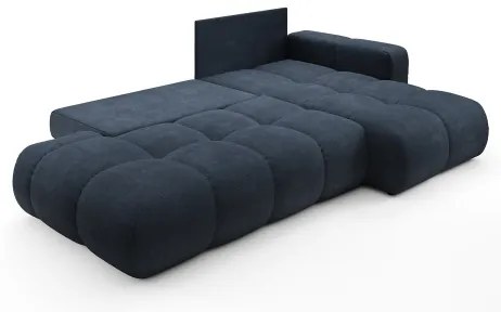 Colțar extensibil tapițat ALMADA, în formă de L, cu spațiu de depozitare, versiune dreaptă, albastru