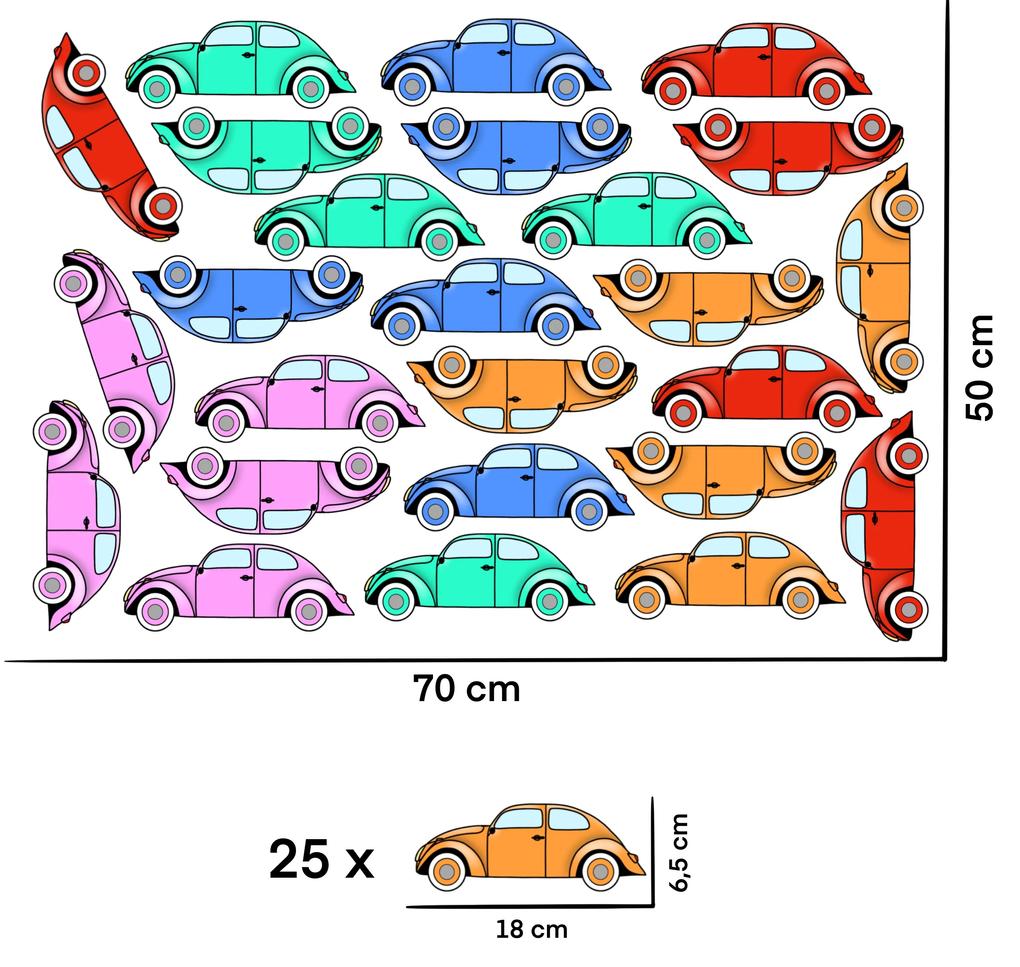 Autocolant de perete „Mașini colorate” 18x6 cm