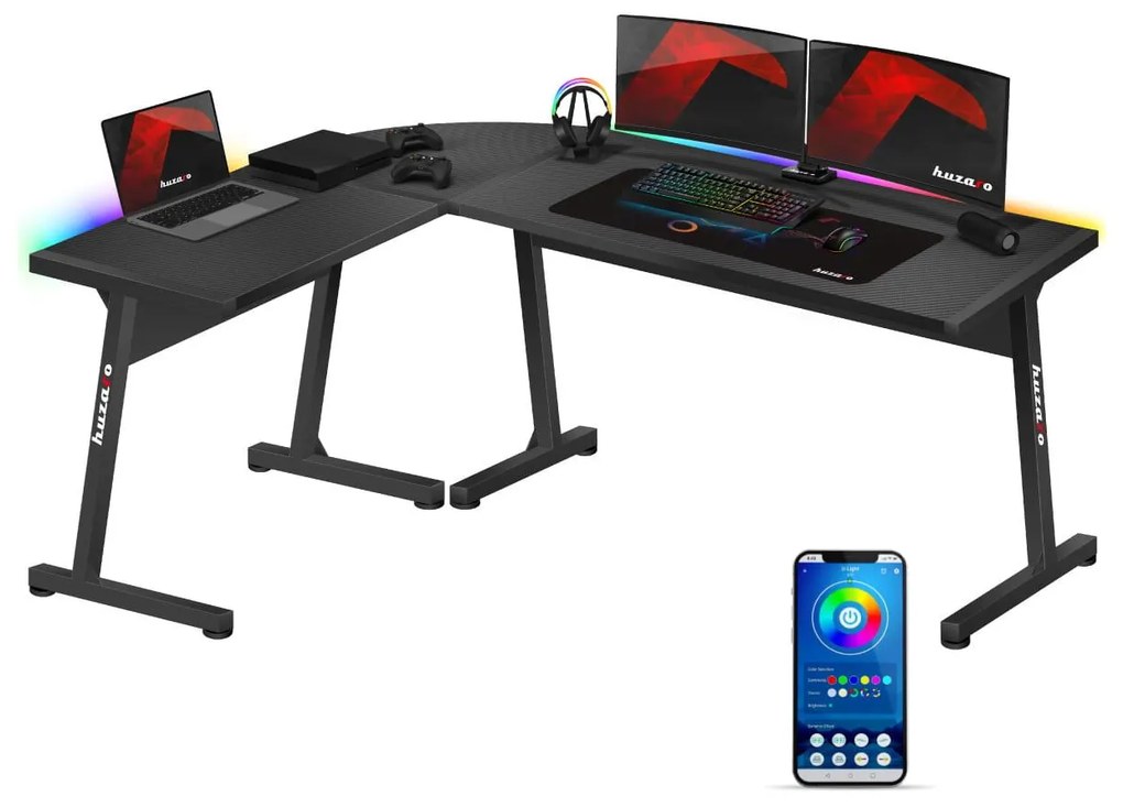 Masă PC de colț Hyperion 6.0 (negru + multicolor) (cu iluminat LED). 1087515