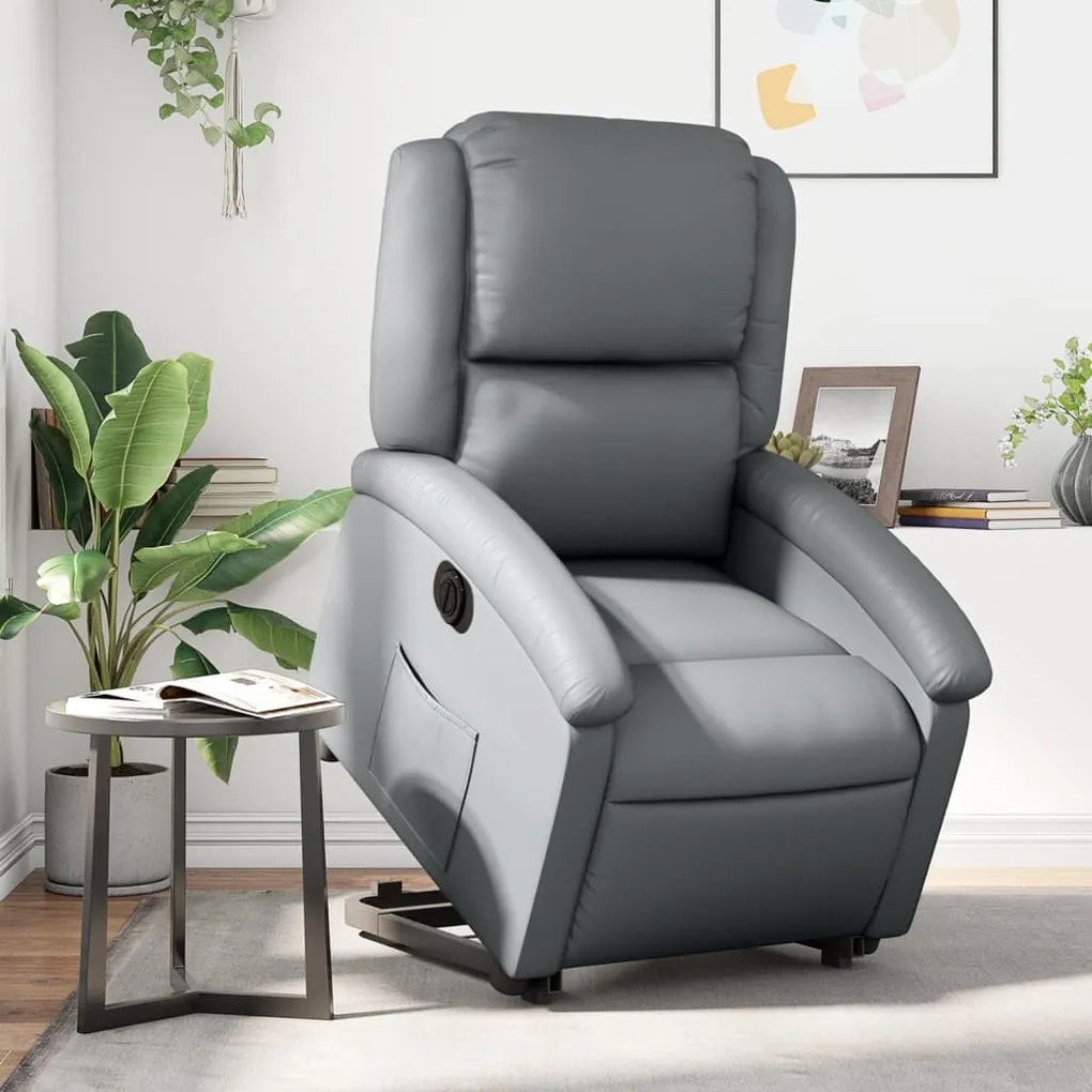 vidaXL Fotoliu rabatabil electric cu ridicare, gri, piele ecologică