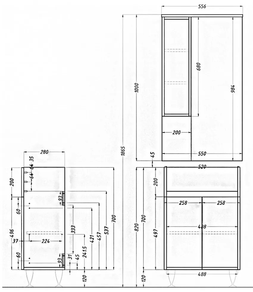 Mobilier complet de baie Bianca Plus 55, culoare stejar sonoma, deschidere pe dreapta