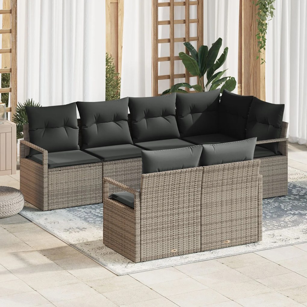 vidaXL Set de canapele pentru grădină 7 pcs Gri Rattan poli