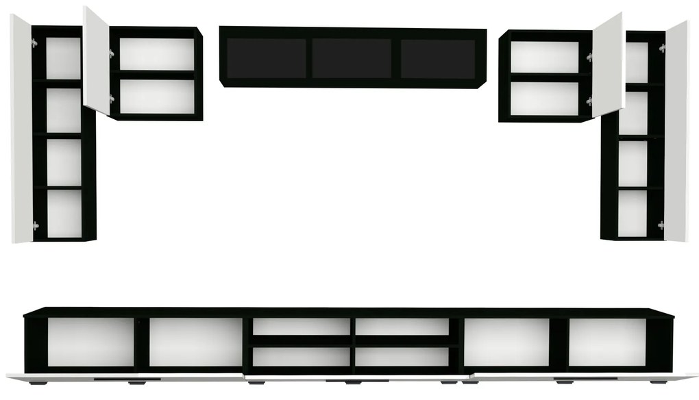 Living haaus Haga V2, Alb Lucios/Negru, MDF, L 360 cm