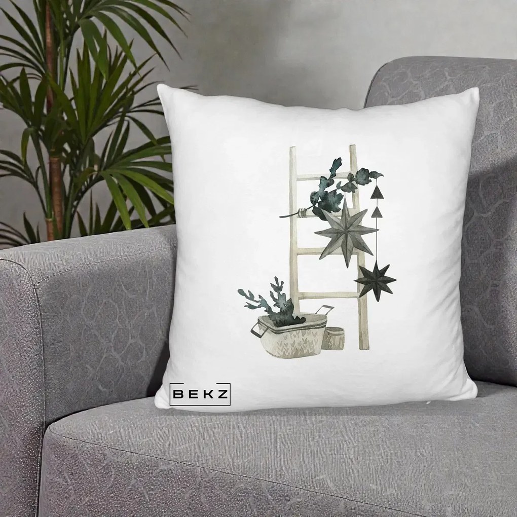 Perna Decorativa Scara Scandinavica cu Stele, 40x40 cm, Alb Pufos, Husa Detasabila, Perna Inclusa, BEKZ®