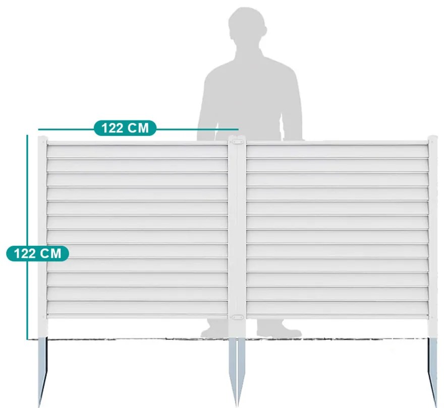 Panou de gard cu țăruș, 122x122 cm, set 2 bucăți, alb