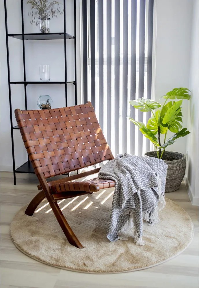 Perugia Fotoliu pliabil din piele, tec maro cu picioare din lemn