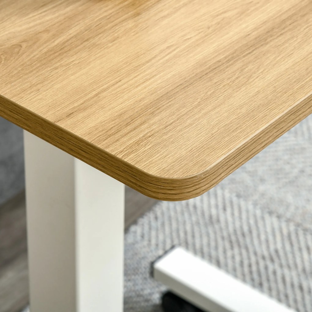 HOMCOM Birou reglabil în înălțime cu 4 roți tip C 65 cm x 48 cm x 70-110 cm, Natură + Alb | Aosom Romania