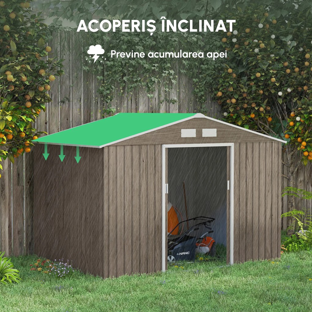 Outsunny Magazie de Grădină cu 4 Orificii de Ventilare și 2 Uși, Șopron pentru Depozitarea Uneltelor, 277x195x192 cm, Maro | Aosom Romania