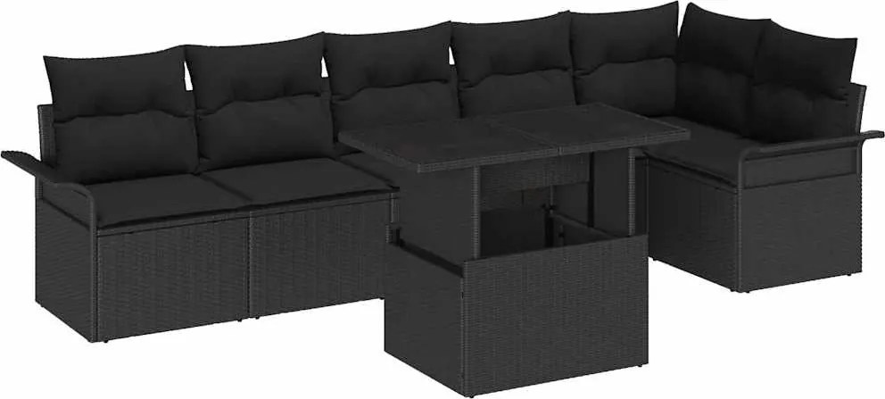 vidaXL Set de canapele pentru grădină cu pernă 7 pcs Negru Rattan poli