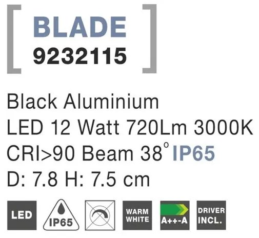 Spot LED incastrabil de exterior IP65 BLADE negru 7,8cm NVL-9232115