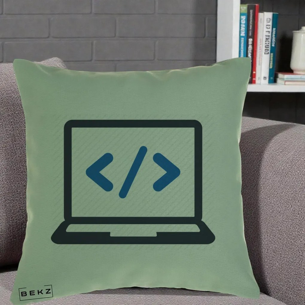 Perna Personalizata Laptop Cod HTML, 40x40 cm, Verde, Husa Detasabila, Perna Inclusa, BEKZ®