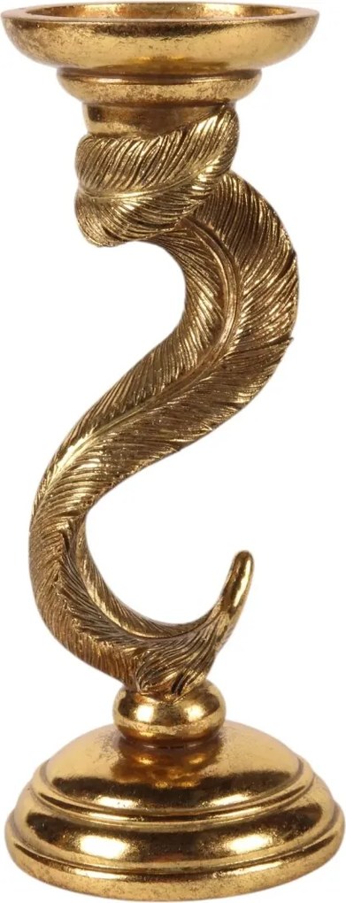 Sfeșnic din polirășină, auriu, model pană, 26,5 x 11 cm, „Plume”
