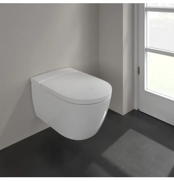 Set vas WC rimless suspendat, cu capac electronic, functie de bideu, Villeroy&amp;Boch ViClean, DirectFlush, CeramicPlus, V0E100R1