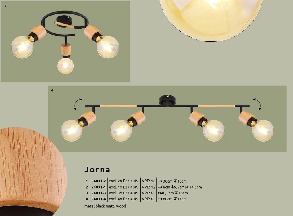Plafoniera lemn cu 3 spoturi orientabile JORNA