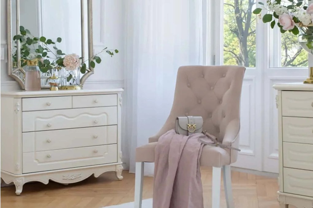 Comodă lemn masiv Paris 5 Sertare Ecru, 100 × 47 × 78 cm