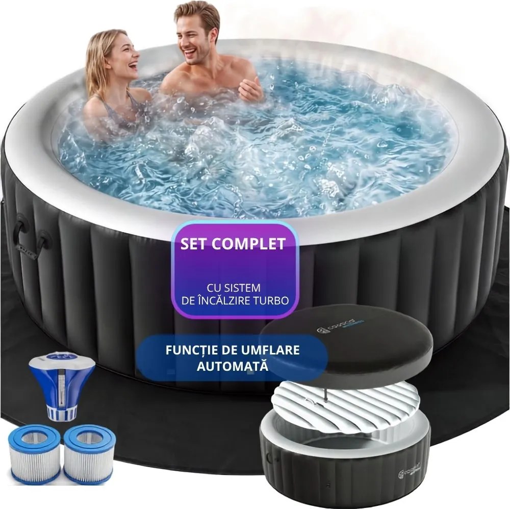 Cadă cu hidromasaj gonflabilă OASIS pentru 6 persoane, rotundă, neagră Casaria