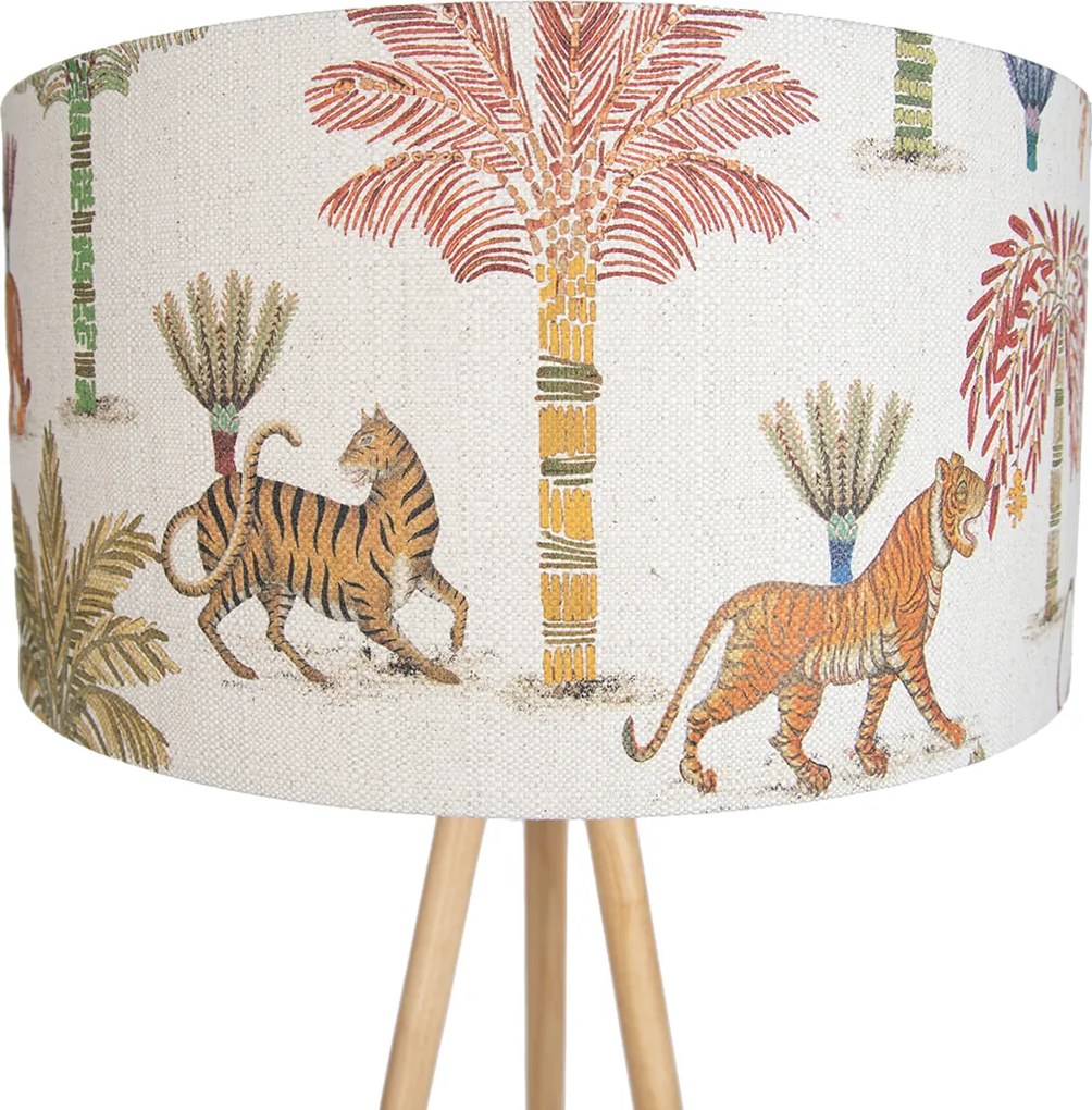 Lampă de podea cu trepied din lemn cu abajur multicolor cu imprimeu animalier 50cm - Lou