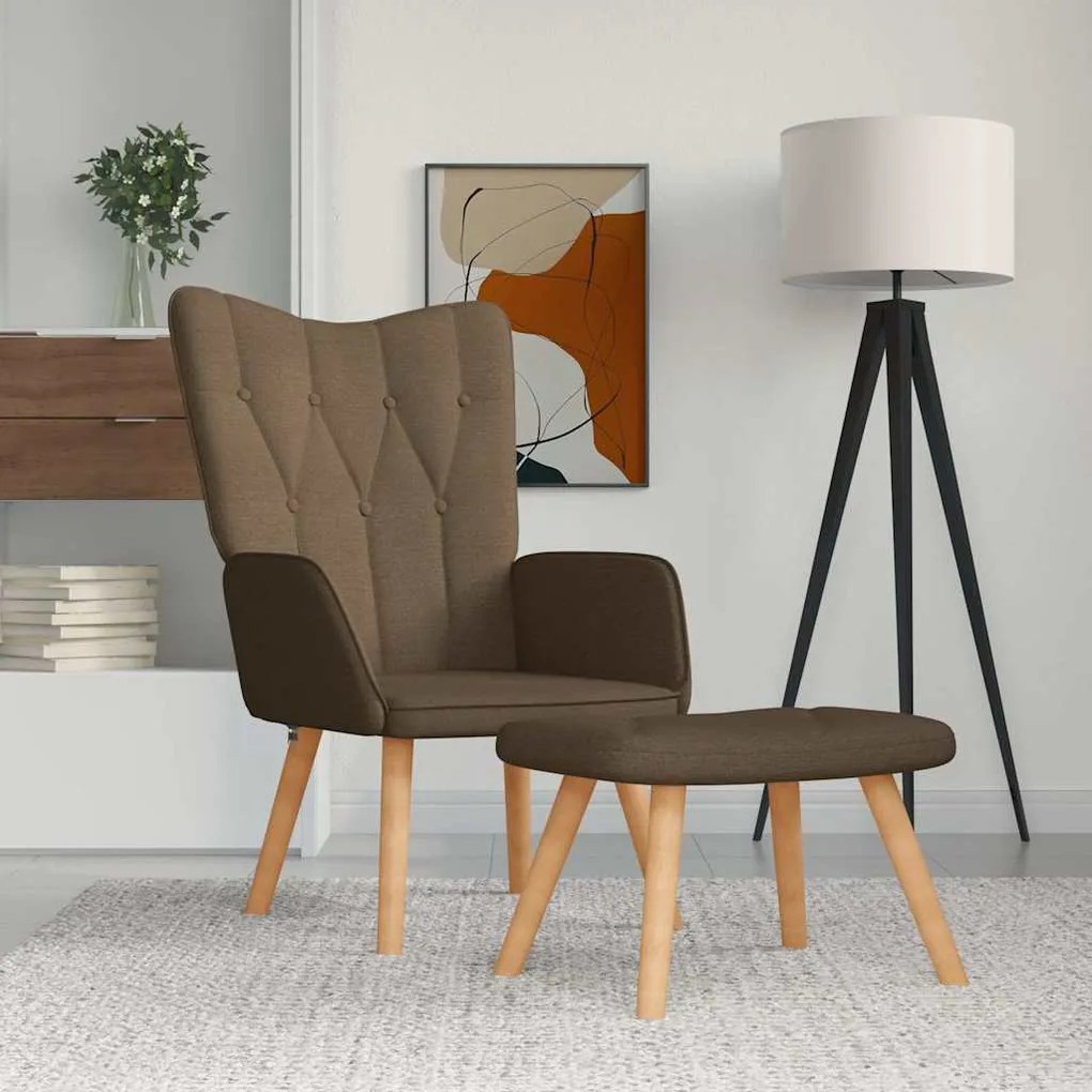 vidaXL Scaun de relaxare cu taburet, maro, material textil