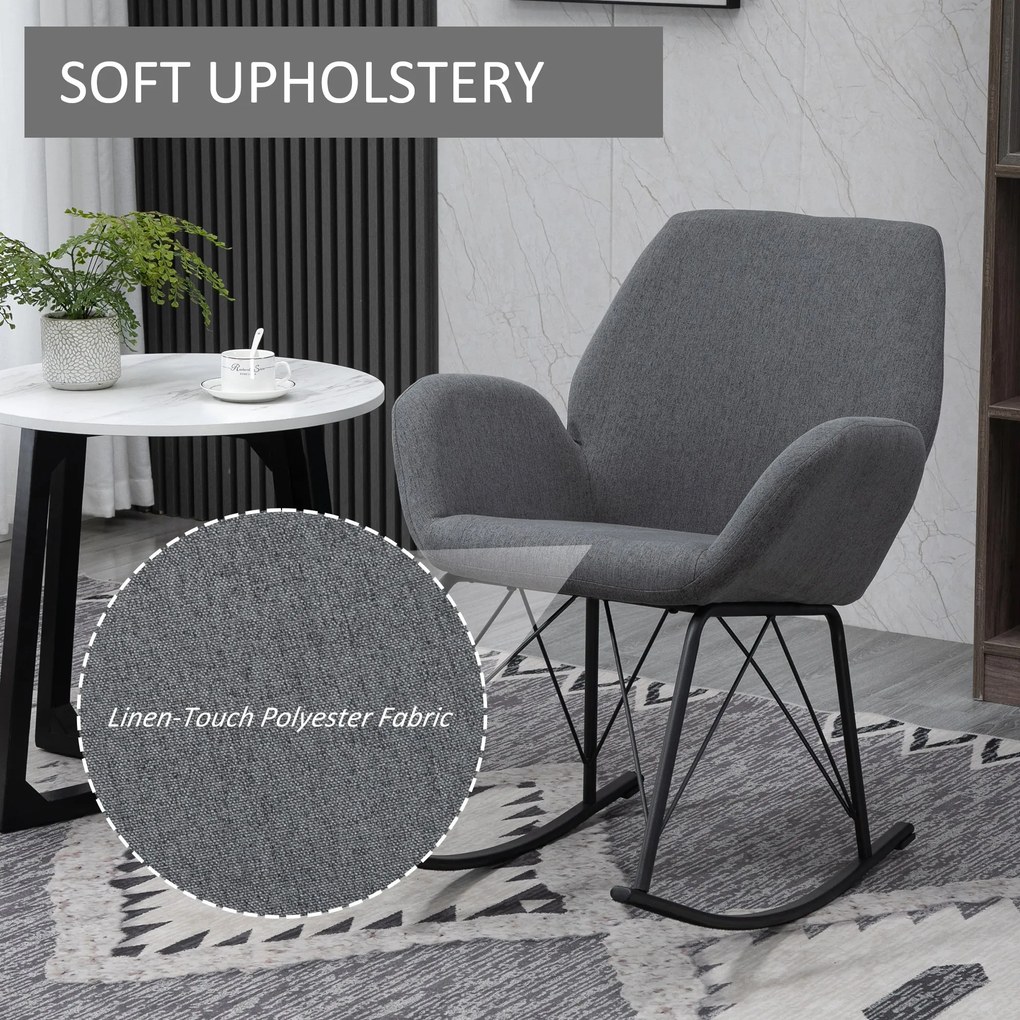 HOMCOM Balansoar Design Modern din Metal, Fotoliu Balansoar Tapitat pentru Sufragerie si Living, Gri