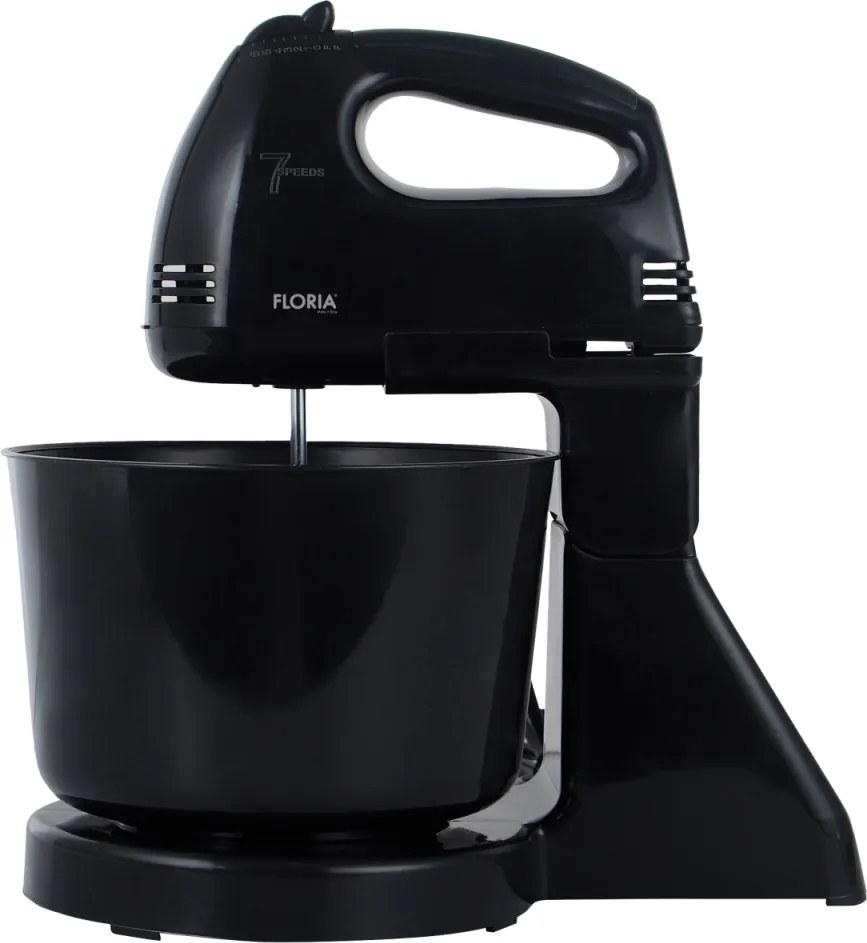 Mixer cu bol Floria ZLN7574 Negru, 7 viteze, Bol plastic 2 Litri, Putere 150W, Negru