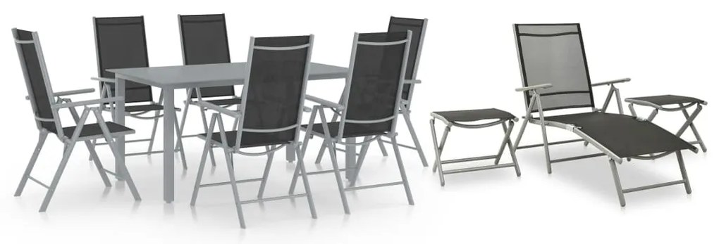 vidaXL Set mobilier de grădină, 10 piese, negru și argintiu