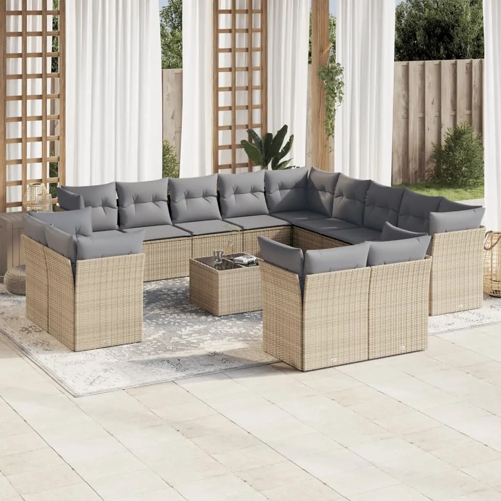 vidaXL Set canapele de grădină, 14 piese, cu perne, bej, poliratan