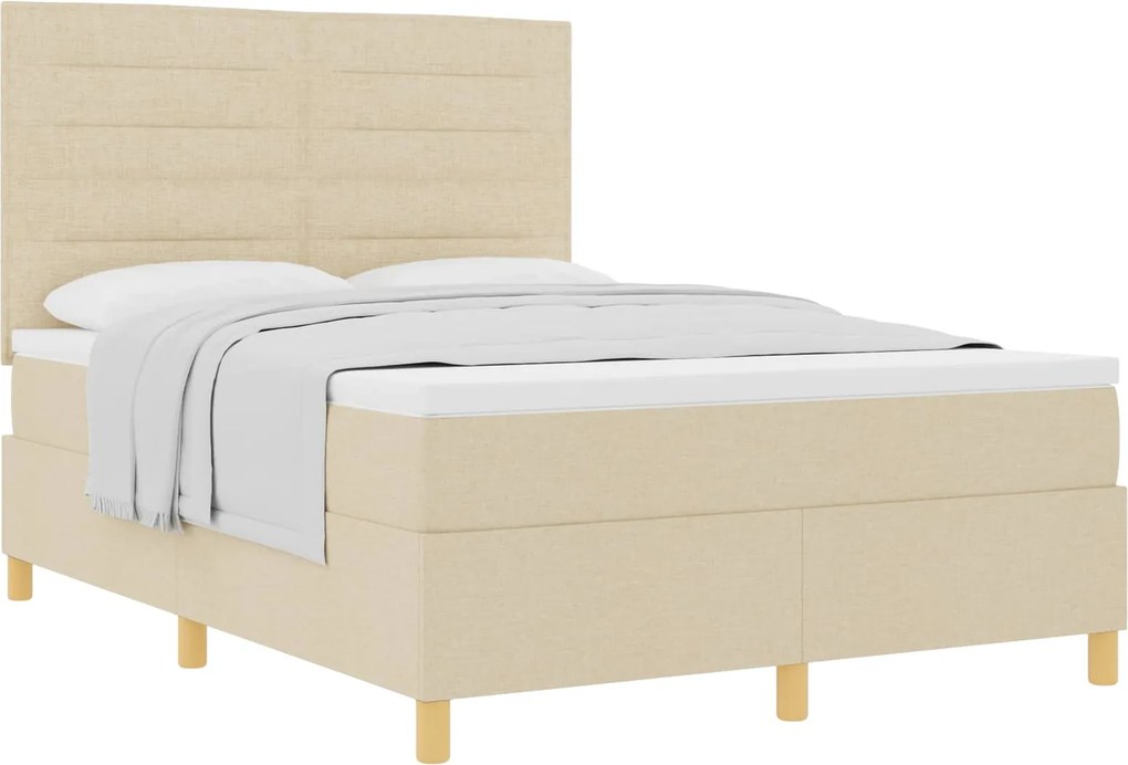 vidaXL Pat cu arcuri cu saltea cu headboard Crem 140 x 190 cm țesătură