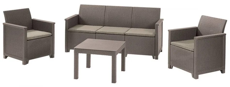 Set de mobilier de grădină Emma din ratan cu canapea cu 3 locuri și masă Chicago în culoarea cappuccino