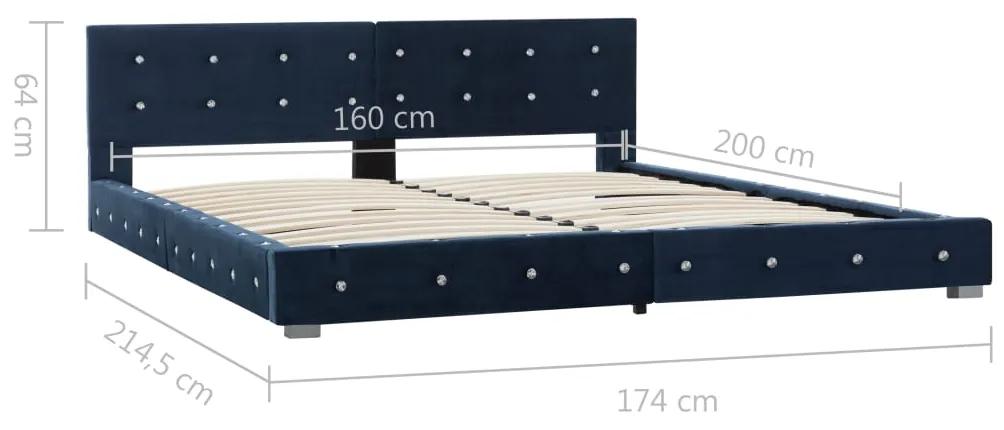 Cadru de pat, albastru, 160 x 200 cm, catifea Albastru, 160 x 200 cm