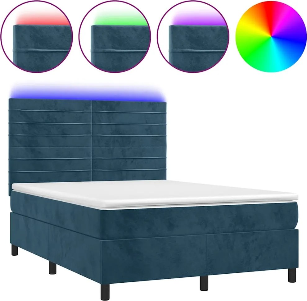 vidaXL Pat cu arcuri, saltea și LED, gri închis, 140x200 cm, catifea