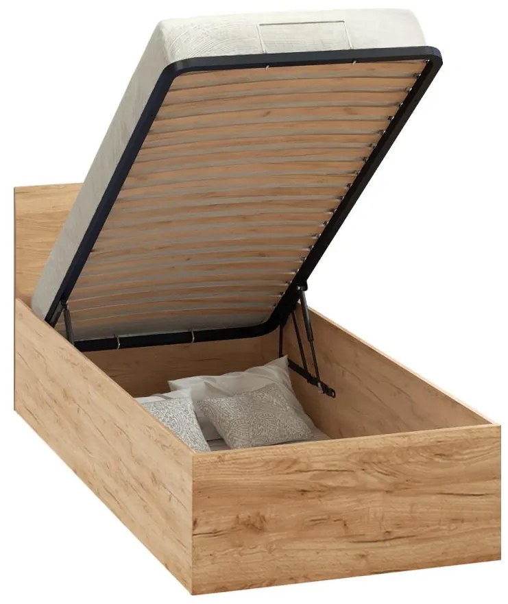 Pat de o persoană 90 cm Discutibles (stejar craft auriu) (cu somieră) (cu sp. depozitare). 1116311