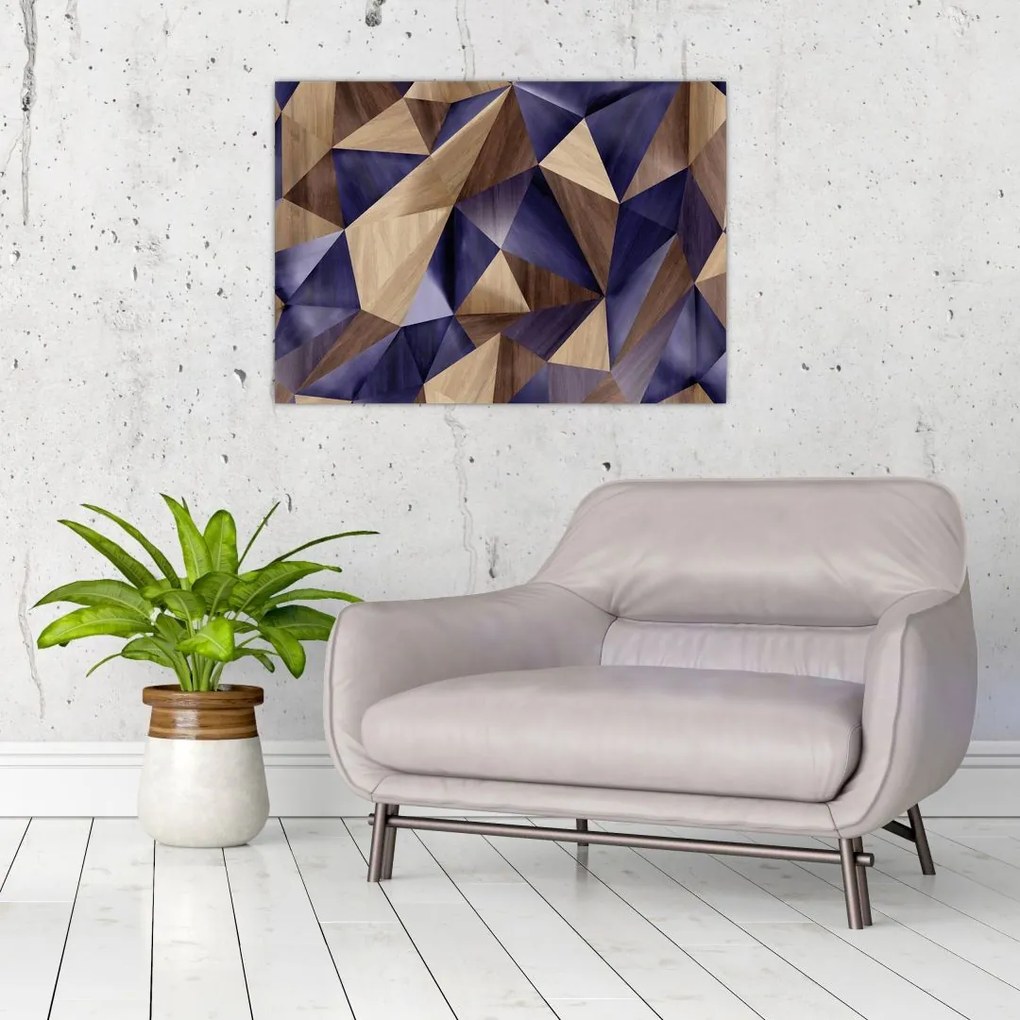 Tablou pe sticlă - 3D triunghiuri de lemn (70x50 cm)