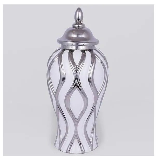 Vază ceramică 35x18,5 cm argintiu/alb