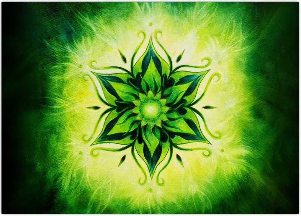 Tablou - Mandala de flori, fundal verde (70x50 cm)