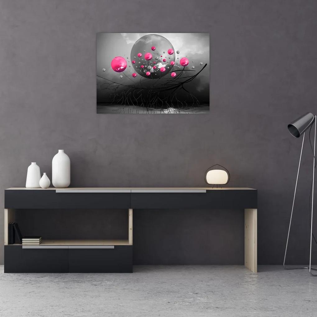Tablou cu bile abstracte roz (70x50 cm), în 40 de alte dimensiuni noi