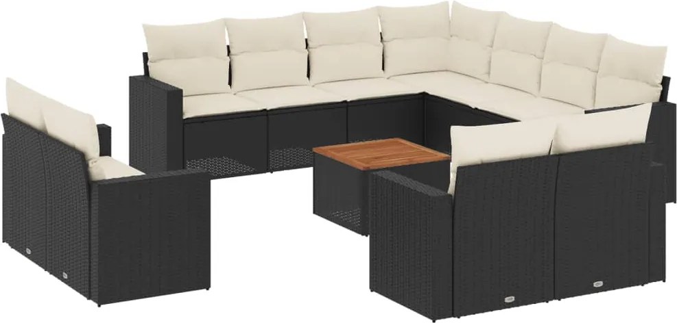 vidaXL Set canapele de grădină, 12 piese, cu perne, negru, poliratan