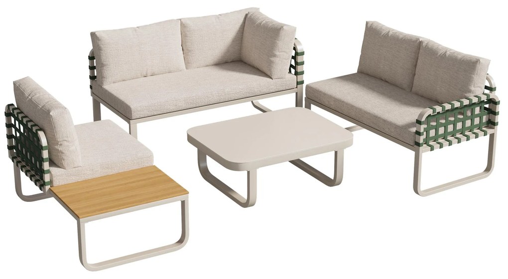 Set de mobilier de grădină Lounge 4-5 locuri, Set de mobilier de grădină din piele verde și ratan cu masă din sticlă securizată, Culoare caise