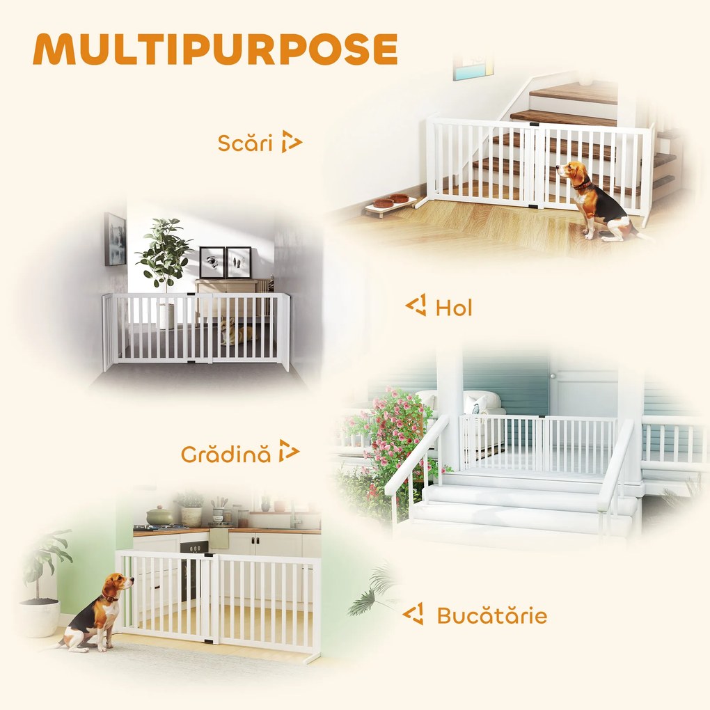 PawHut Poartă pentru Câini Pliabilă de Siguranță Extensibilă 102-183 cm cu 2 Suporturi Detașabile, Panouri Laterale, Poartă din Lemn pentru Câini de Talie Mică și Medie, Barieră Protectoare pentru Scări | Aosom Romania